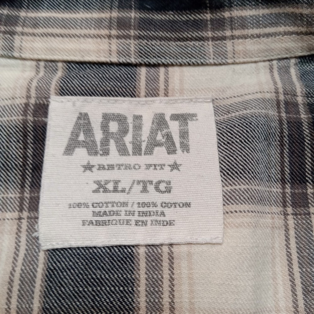 Ariat‎ Retro Fit Long Sleeve Button Up Shirt Men's XL Blue Plaid - Picture 3 of 7